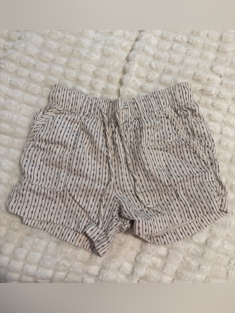 Old Navy Cream and Black Striped High-Waist Shorts